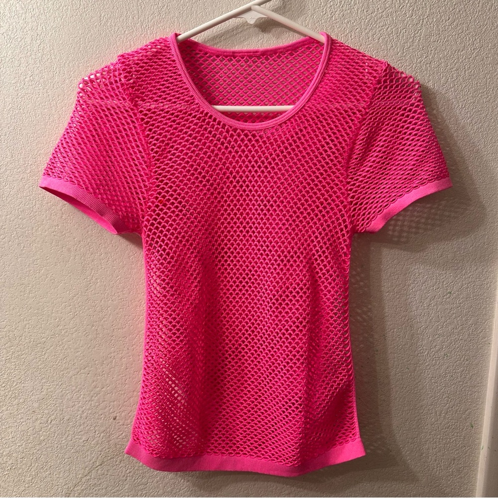 Women's Neon Pink Fishnet Mesh Top